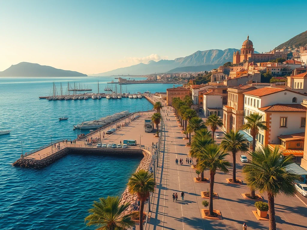 Güney İtalya'daki Reggio Calabria sahili ve Messina Boğazı