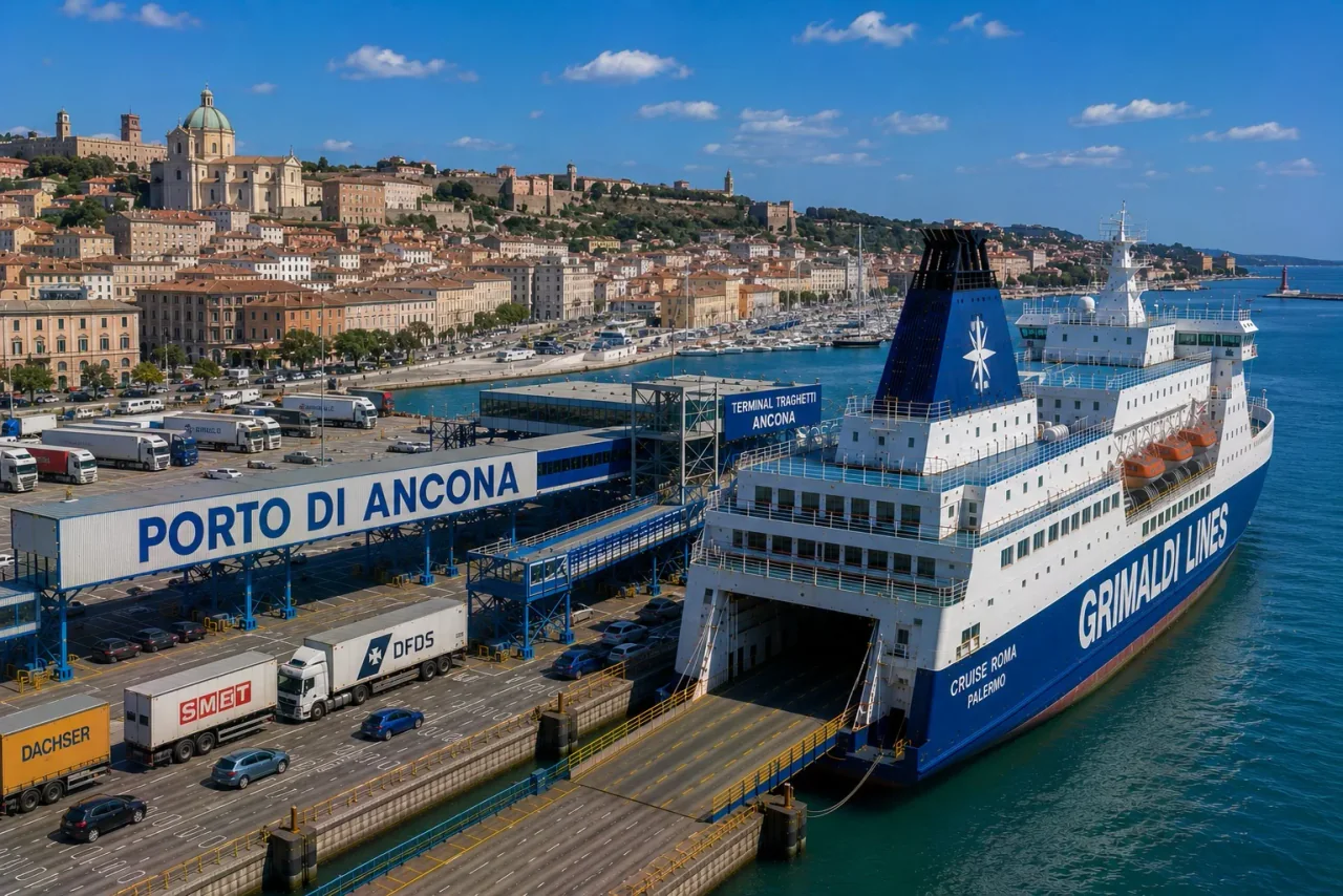Adriyatik kıyısındaki Ancona'daki yolcu feribot limanı