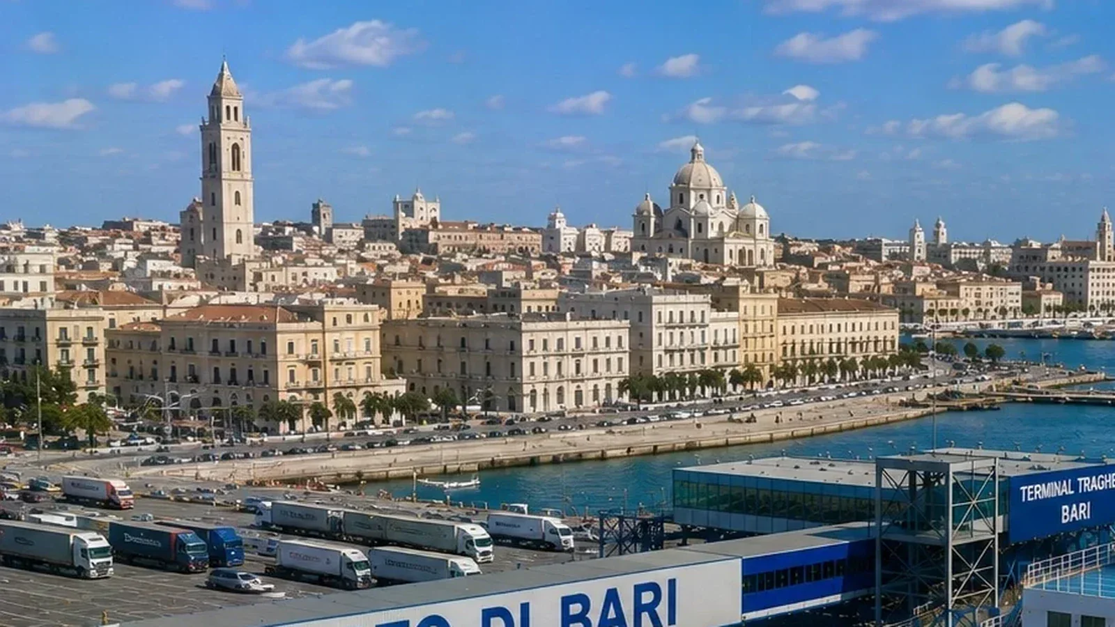 Bari feribot terminali ve şehir kıyısı