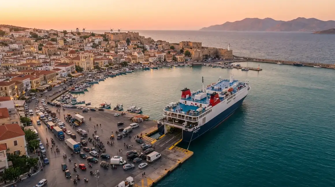 Sakız Adası (Chios) limanı ve kıyı manzarası