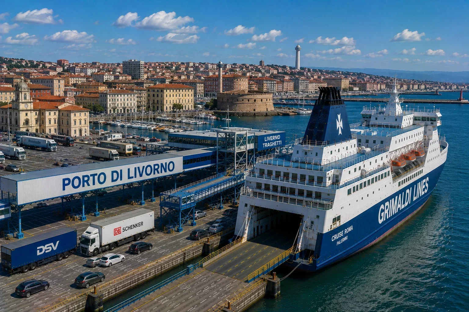 Livorno feribot terminali Grimaldi Lines yolcu gemisi ile