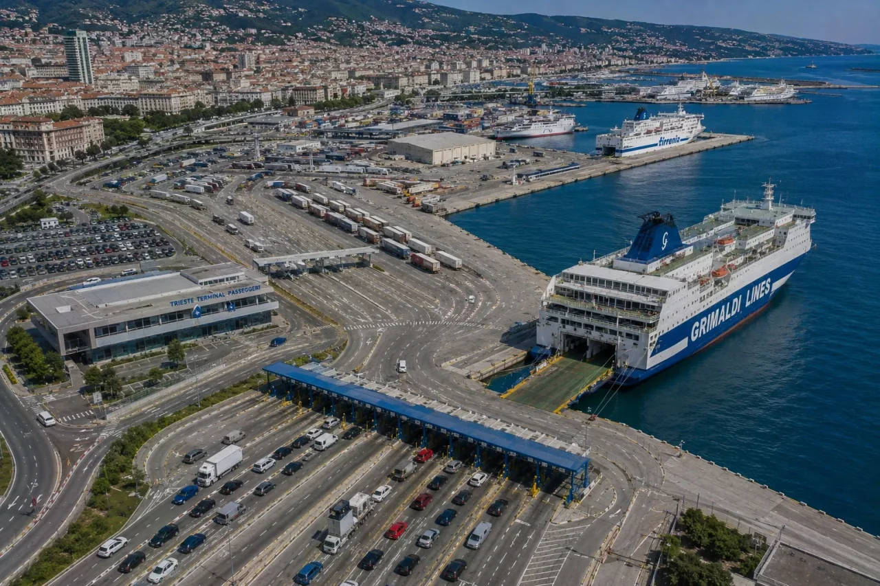 Trieste feribot limanı ve yolcu terminali Adriyatik sahilde