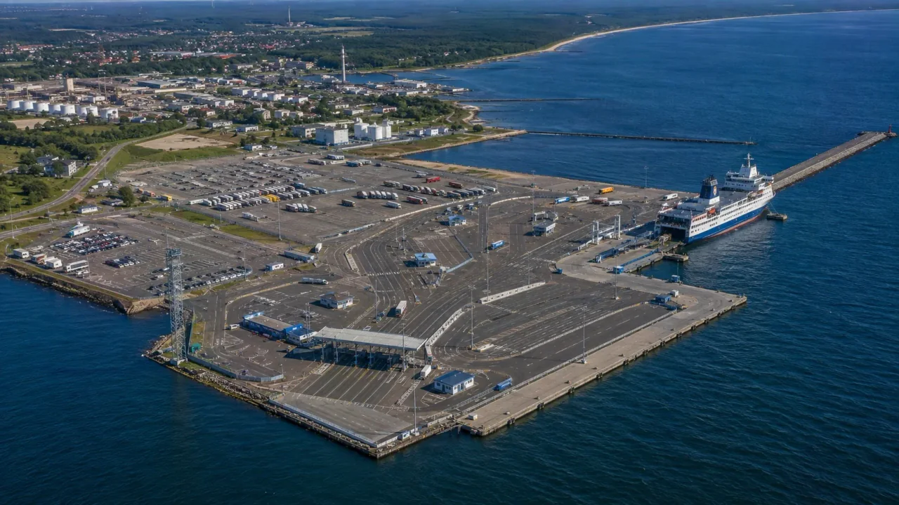 Ventspils feribot terminalinin Letonya'nın Baltık sahilinde bir bakış