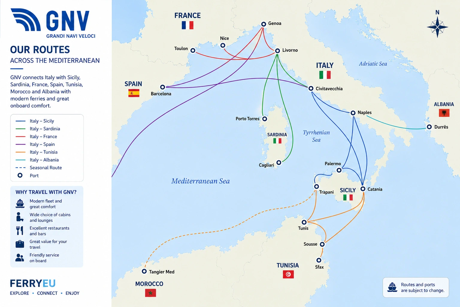 Grandi Navi Veloci (GNV) güzergah haritası