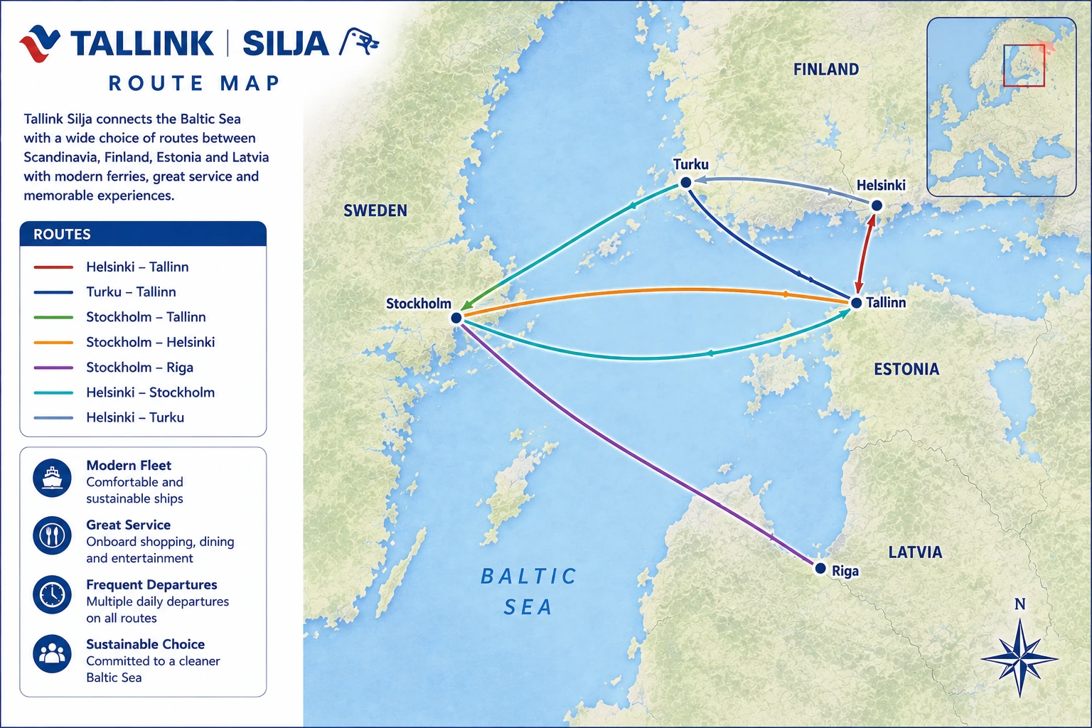 Resimli Tallink Silja Line güzergah haritası
